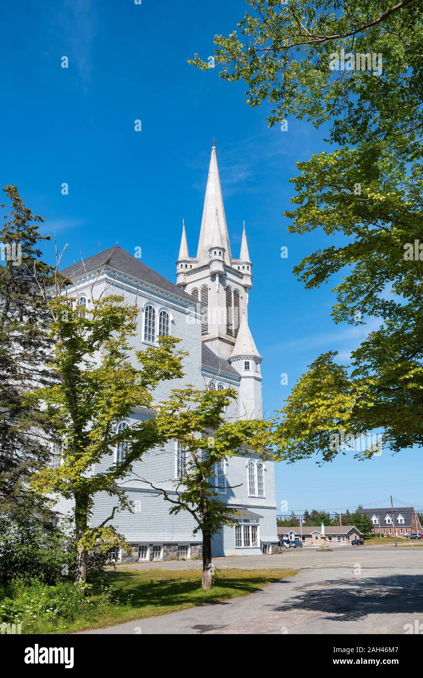 Canada, Nova Scotia, Church Point, Sainte-Marie church, the largest and at 56m the tallest wooden church in North America Stock Photo