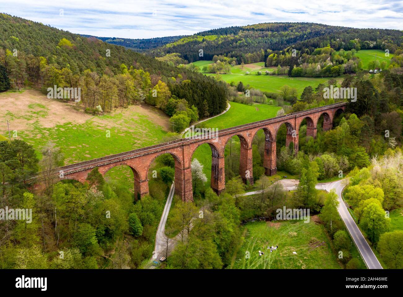 Germany, Hesse, Erbach, Aerial view of Himbachel Viaduct Stock Photo