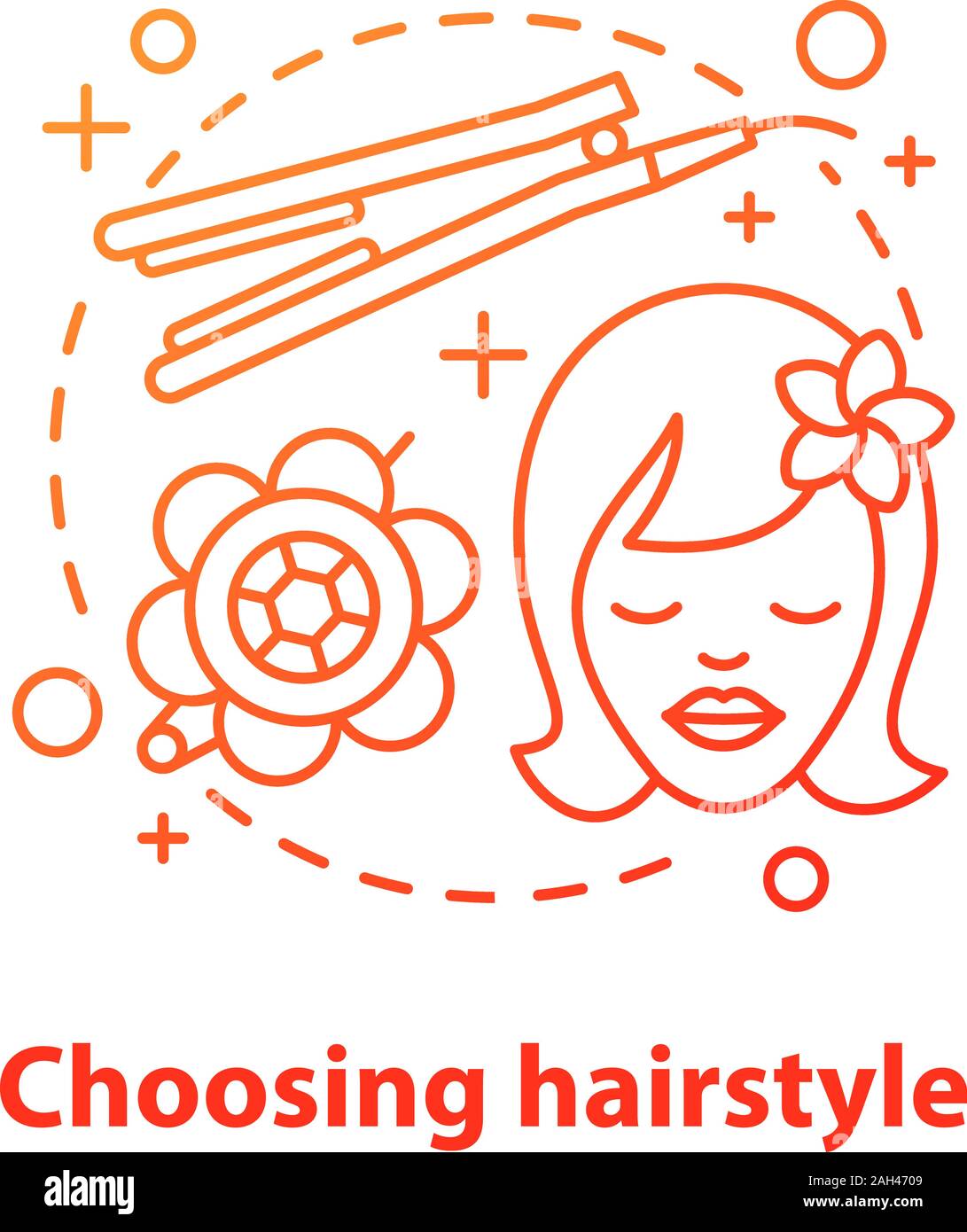 Choosing hairstyle concept icon. Hairdressing idea thin line illustration.  Hair brush and claw clip, scrunchy. Vector isolated outline drawing Stock  Vector Image & Art - Alamy