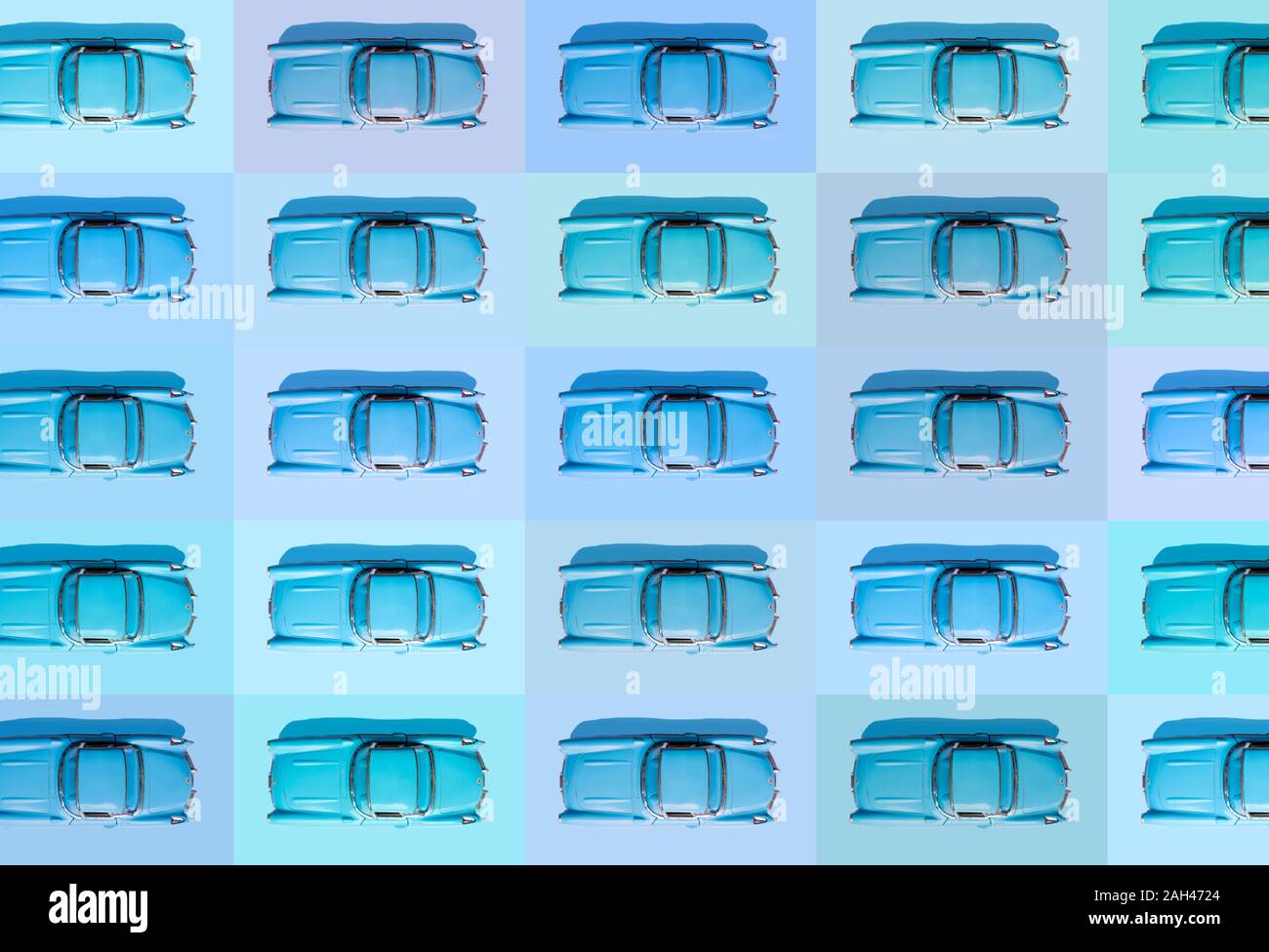 Vintage blue cars pattern on pastel blue background Stock Photo