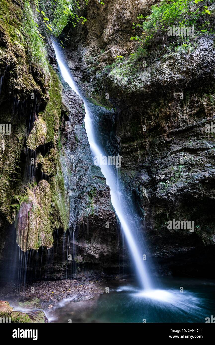 Germany, Bavaria, Long exposure of Hinanger waterfall in Allgauer Hochalpen nature reserve Stock Photo
