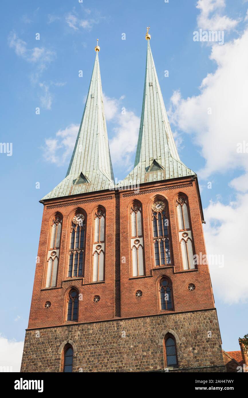 Germany, Berlin, Nicholas Quarter, Low angle view of St. Nicholas Church Stock Photo