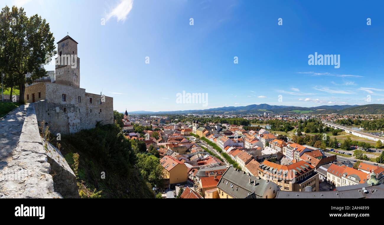 Slovakia, Trencin, Old town seen from wall of Trencin Castle Stock Photo