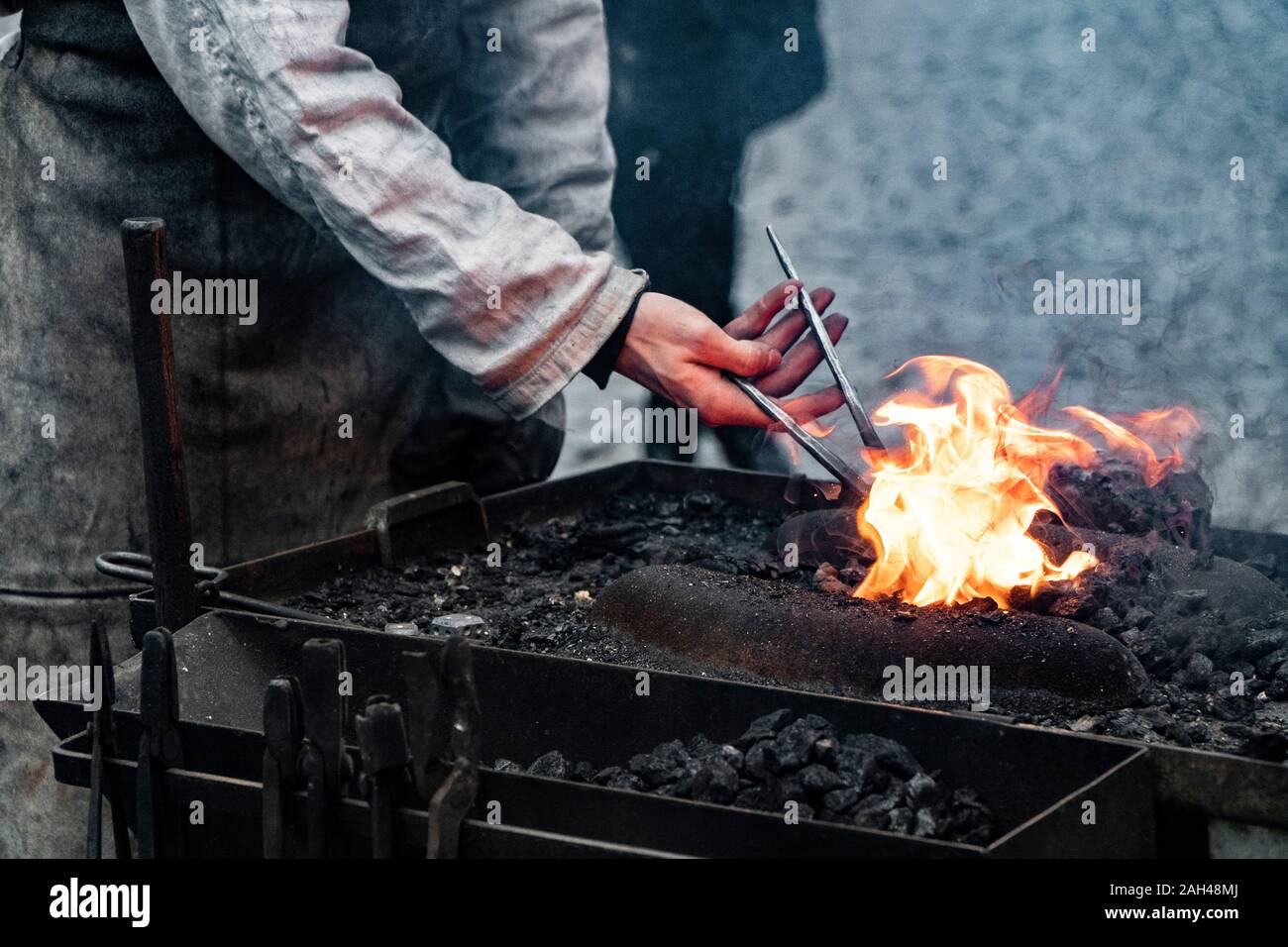 Fire of blacksmith in the blacksmith's workshop Stock Photo