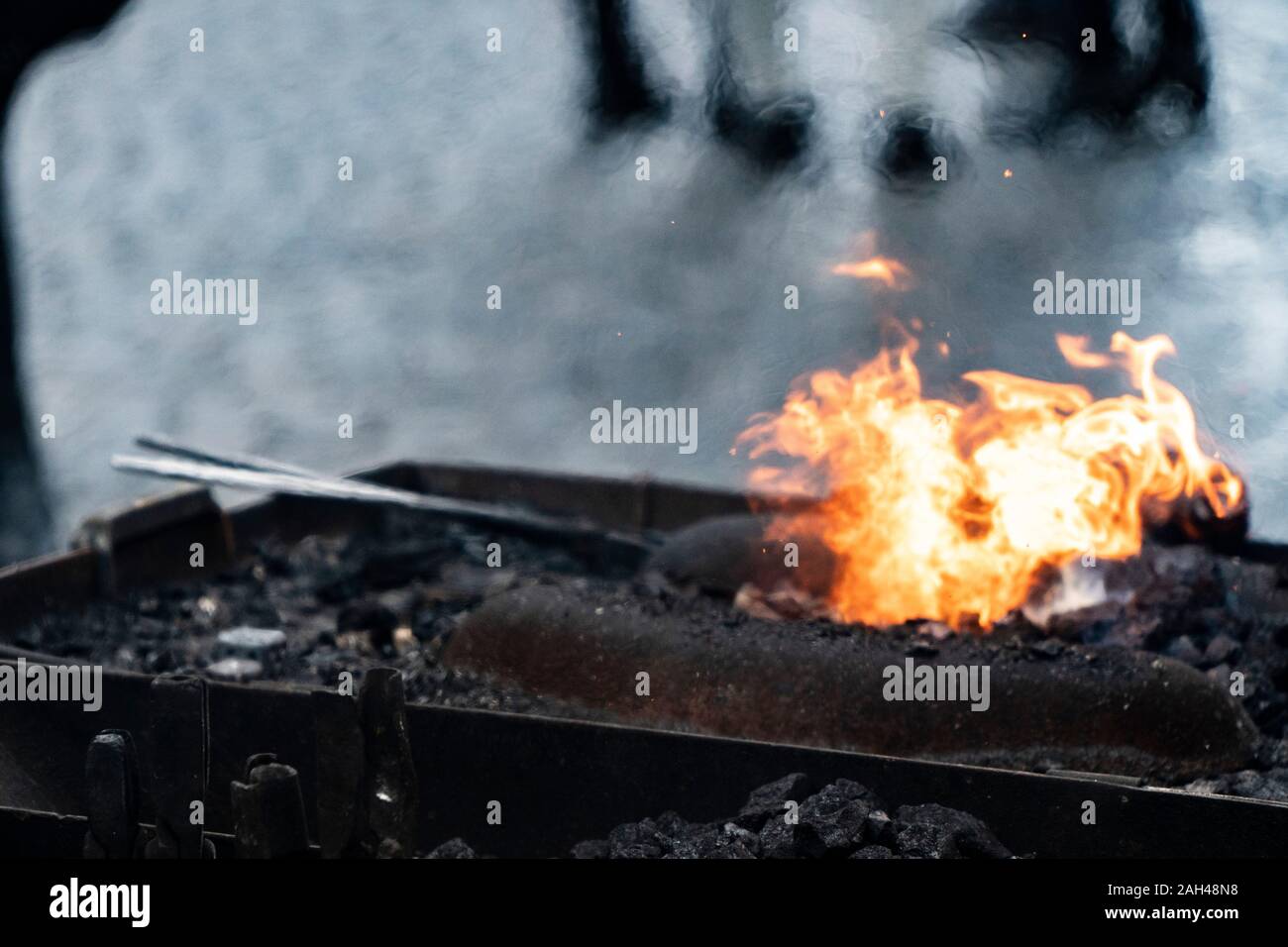 Fire of blacksmith in the blacksmith's workshop Stock Photo