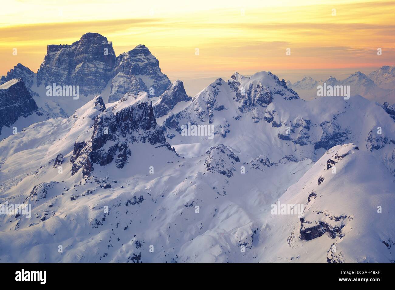 Italy, Trentino-Alto Adige, Aerial view of snowcapped peaks of Dolomites Stock Photo