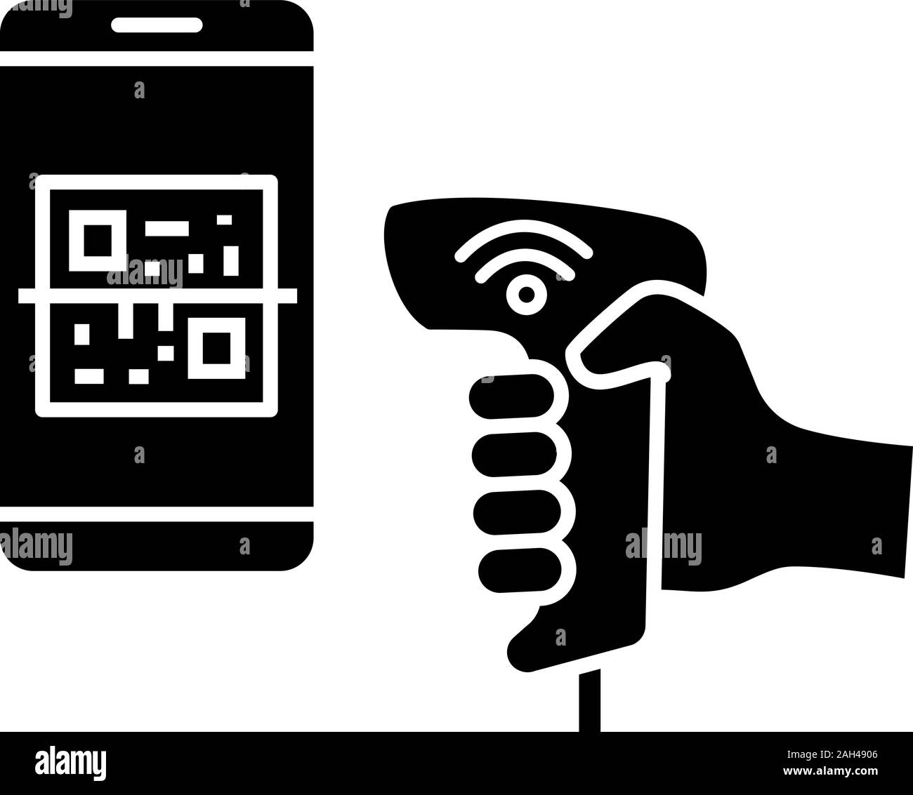 Payment QR with code scanner scanning phone screen glyph icon. Wifi reader. Wireless QR barcode scanner. matrix barcodes scannin Stock Vector Image & Art - Alamy