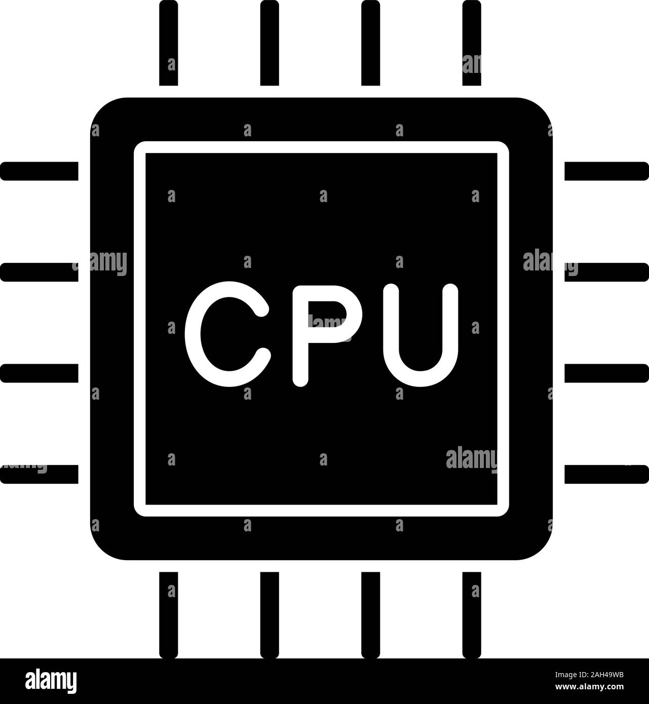 CPU glyph icon. Silhouette symbol. Electronic microchip, chipset, chip ...