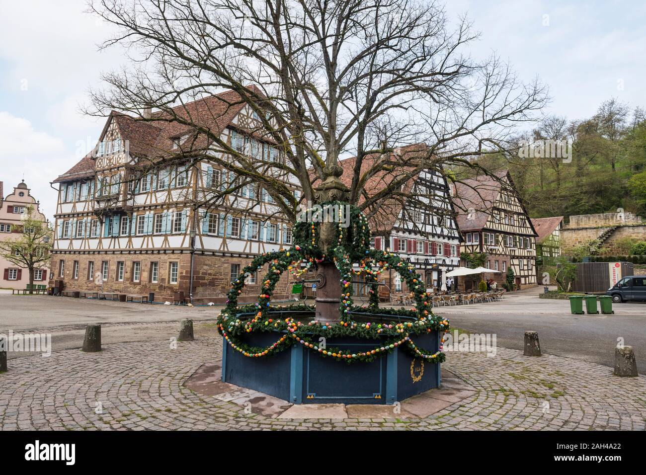 Germany, Baden-Wurttemberg, Maulbronn, Decorated fountain of Maulbronn Monastery Stock Photo