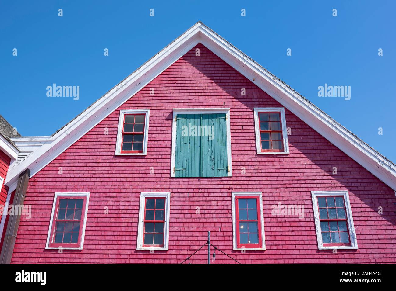 Canada, Nova Scotia, Lunenburg, Windows of pink colored historical winery Stock Photo