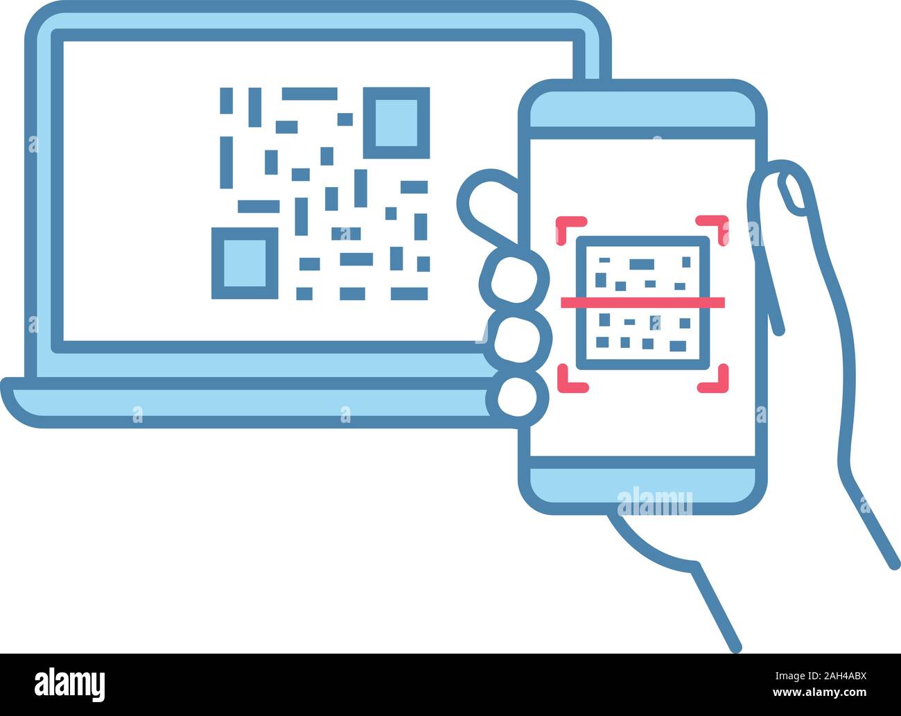 QR code scanning smartphone app color icon. Barcode authorization ...