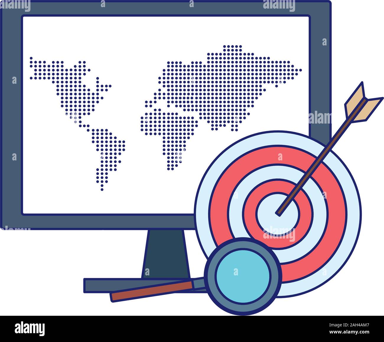 target and magnifying glass with computer monitor Stock Vector Image