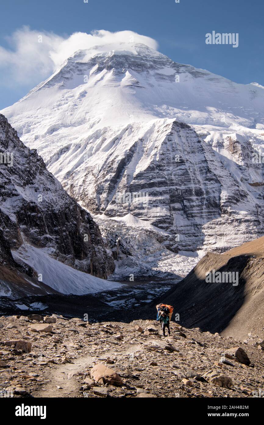 Chonbarden Glacier, French Pass, Dhaulagiri, Dhaulagiri Circuit Trek, Himalaya, Nepal Stock Photo