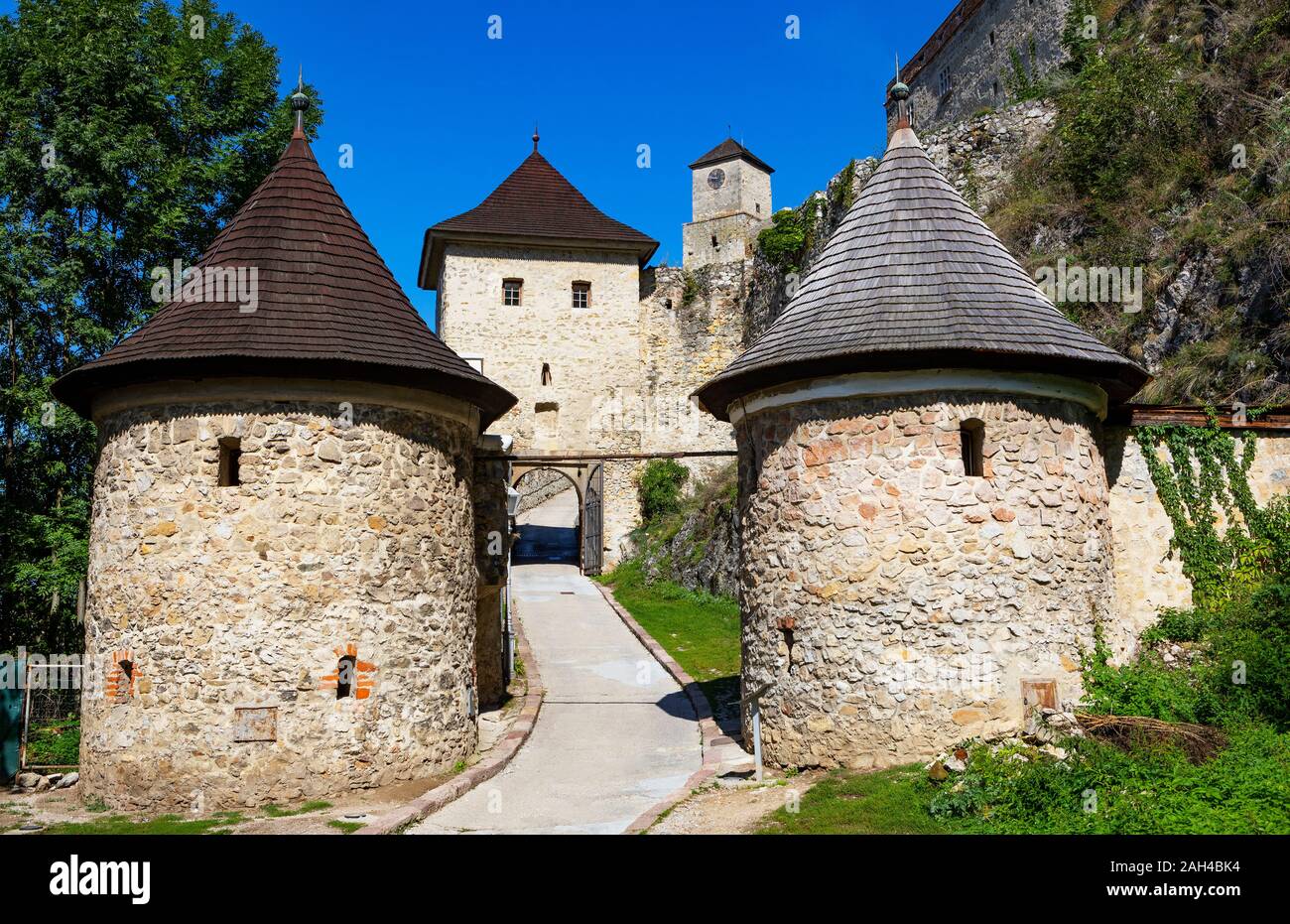Slovakia, Trencin, Entrance gate of Trencin Castle Stock Photo