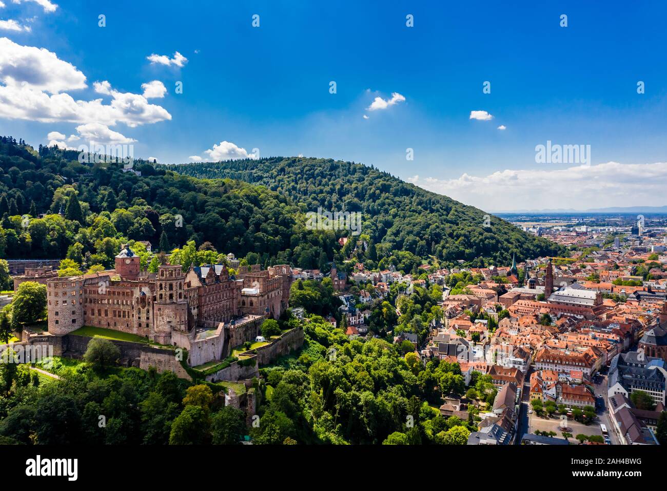 Germany, Baden-Wurttemberg, Aerial view of Heidelberg with castle Stock Photo