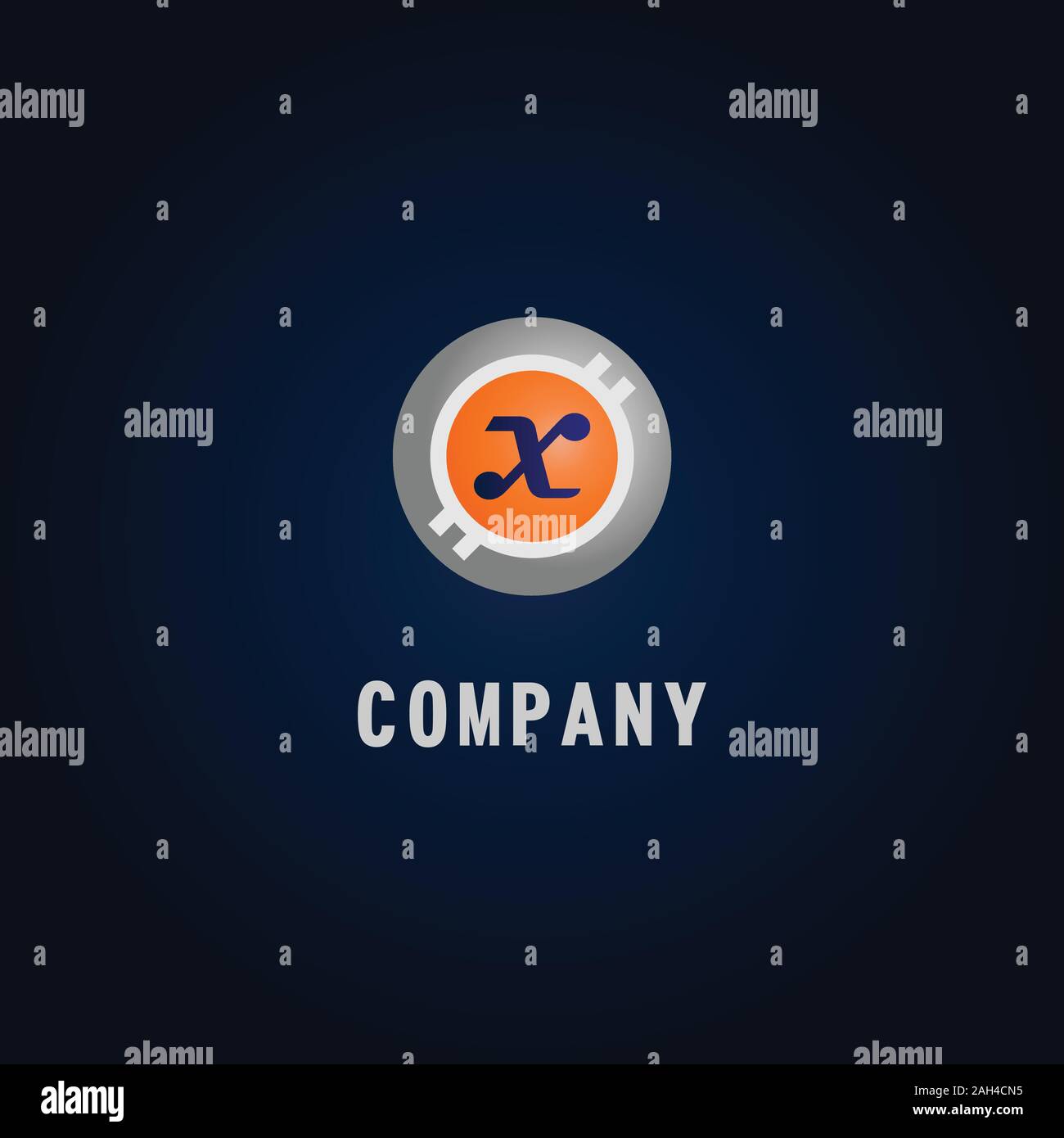 Letter X Alphabetic Logo Design Template, Crypto Curency Logo Concept, White, Gray, Orange, Ellipse, Rounded, Digital Coin, Virtual Money, Ecurrency Stock Vector