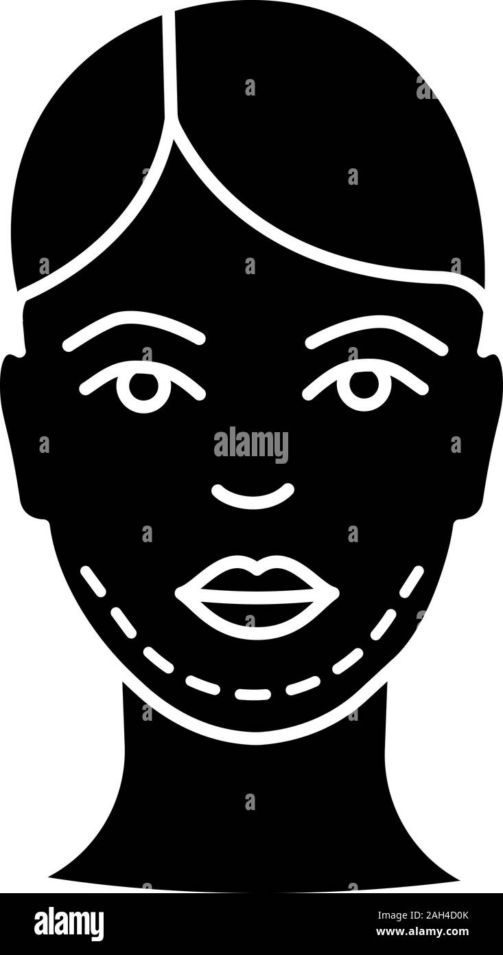 Double chin surgery glyph icon. Silhouette symbol. Plastic surgery