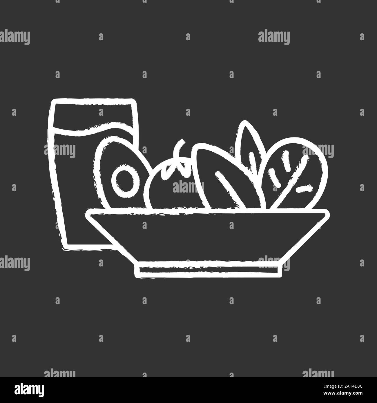 Salad and cold drink chalk icon. Healthy nutrition. Salad bar