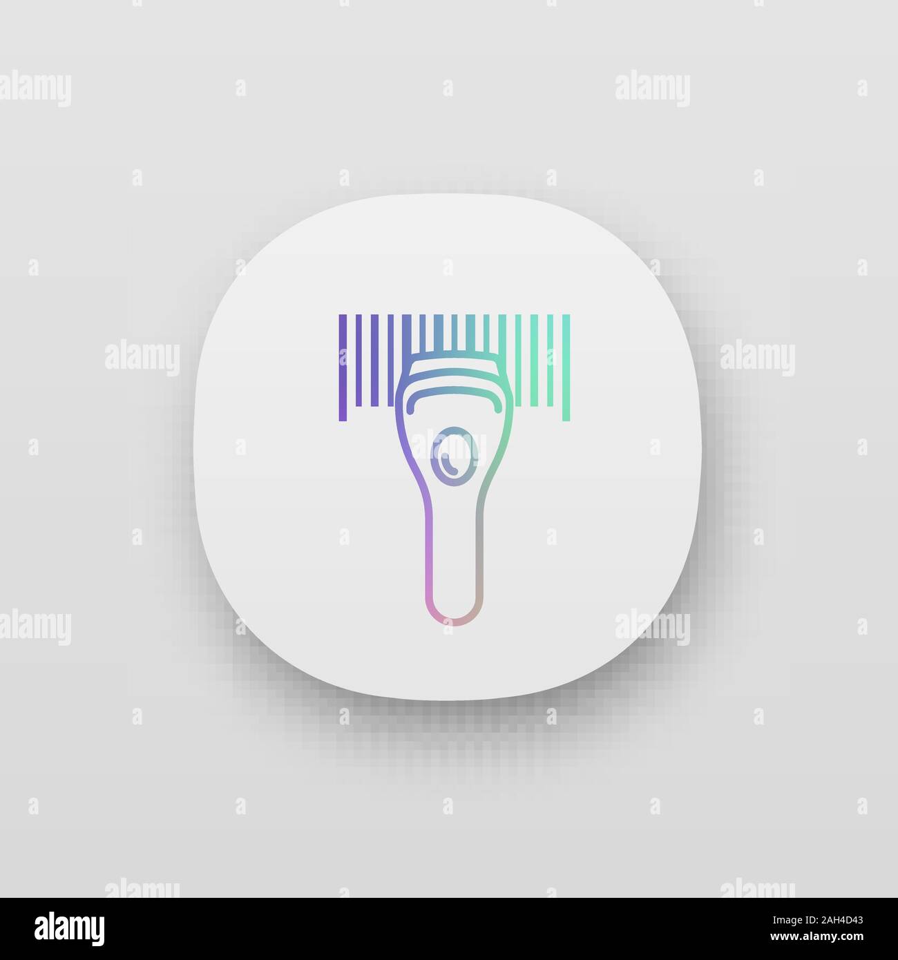 Barcode scanning app icon. UI/UX user interface. Linear barcode handheld scanner. One dimensional code identification. Store, shop, supermarket. Bar c Stock Vector