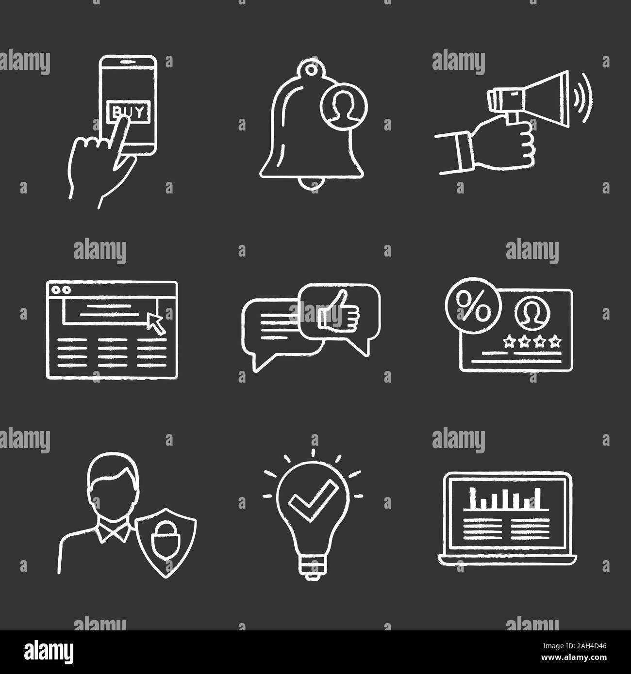 Customer retention and loyalty chalk icons set. Pay, client notification,  advertising, website, feedback, loyalty, web traffic, approved idea, user  pr Stock Vector Image & Art - Alamy