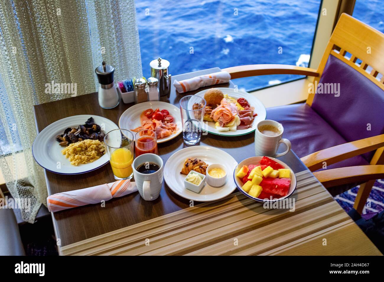 Dining Room Buffet aboard the abstract luxury cruise ship. breakfast