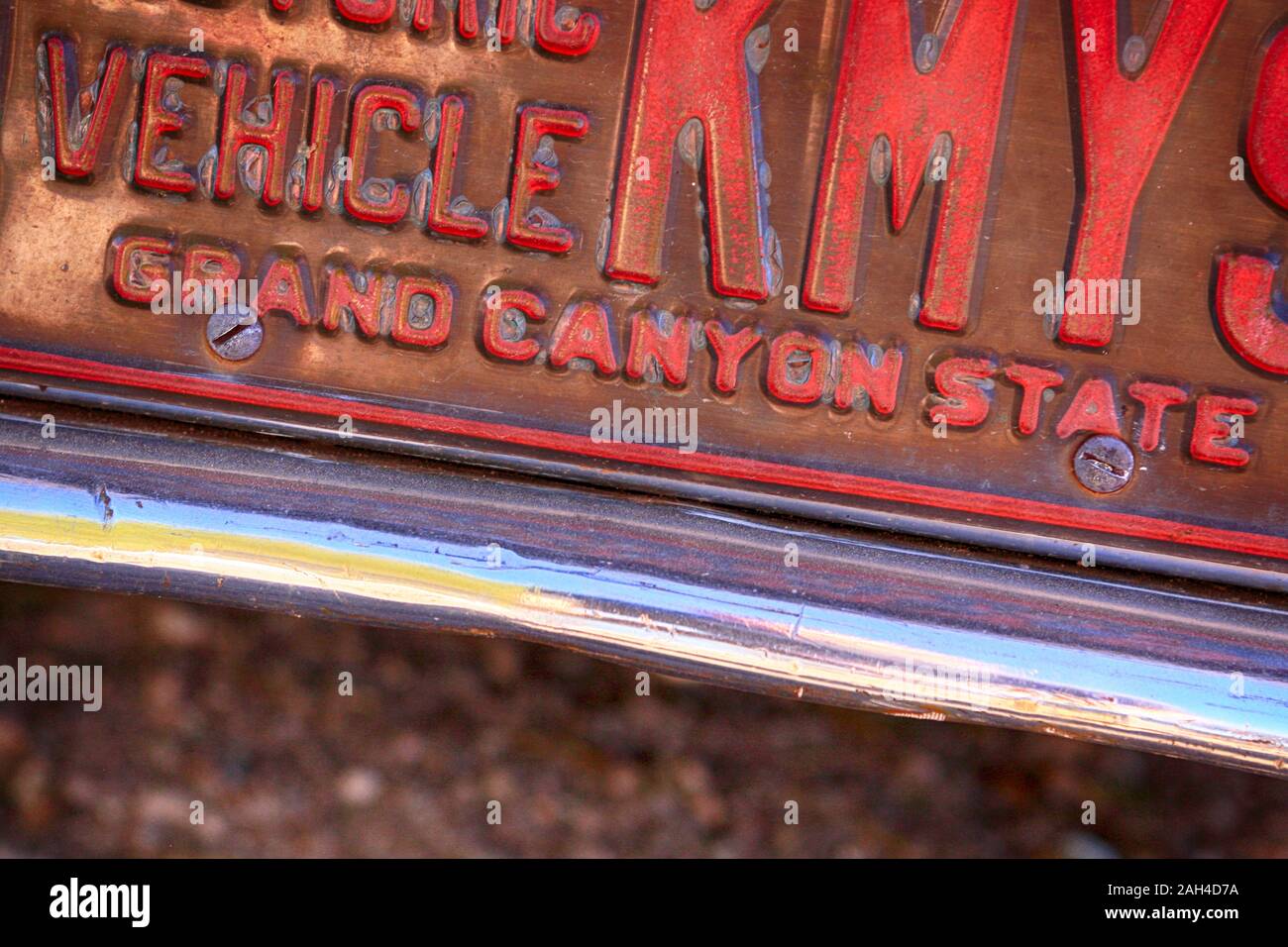 Close up of a red Arizona historic vehicle license plate - the Grand Canyon State. Stock Photo