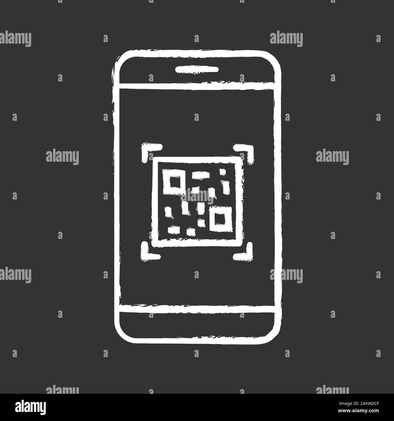 QR code scanning smartphone app chalk icon. Matrix barcode scanner. 2D