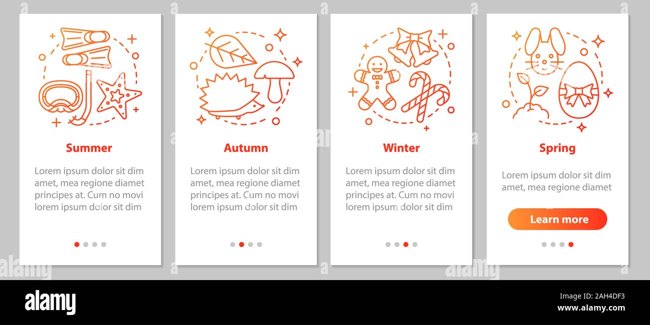 Four seasons onboarding mobile app page screen with linear concepts ...
