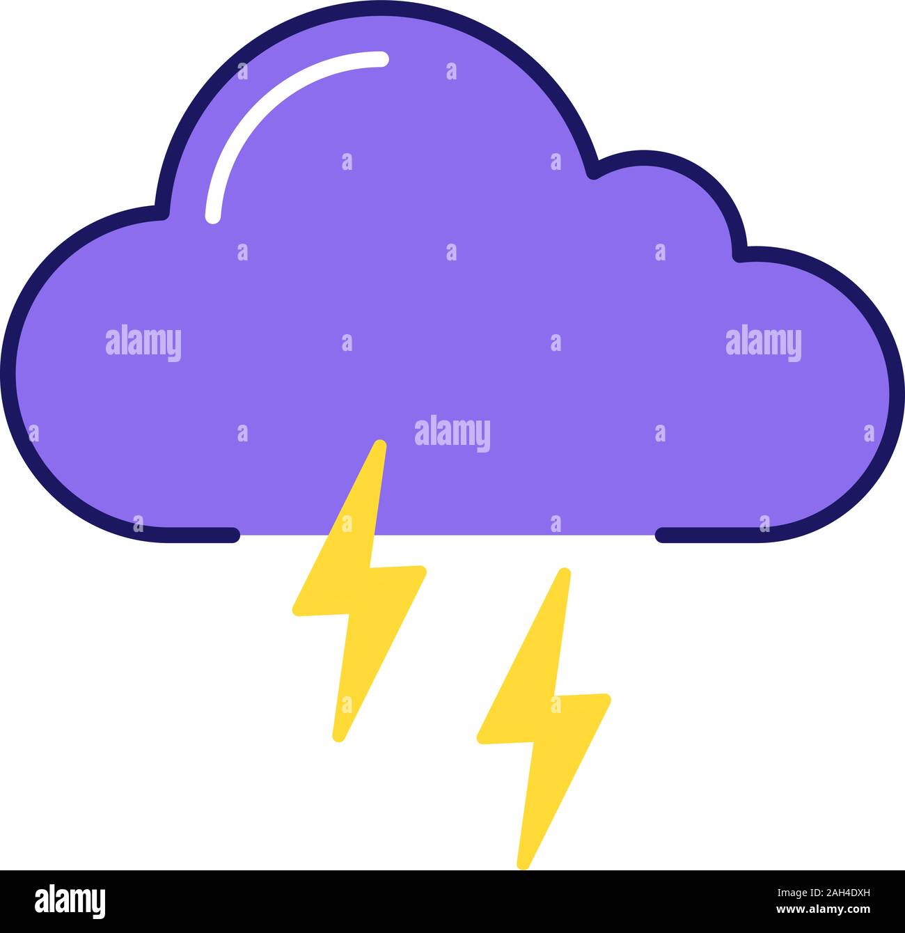Thunderstorm color icon. Thunder storm. Lightning storm. Stormy. Weather forecast. Isolated