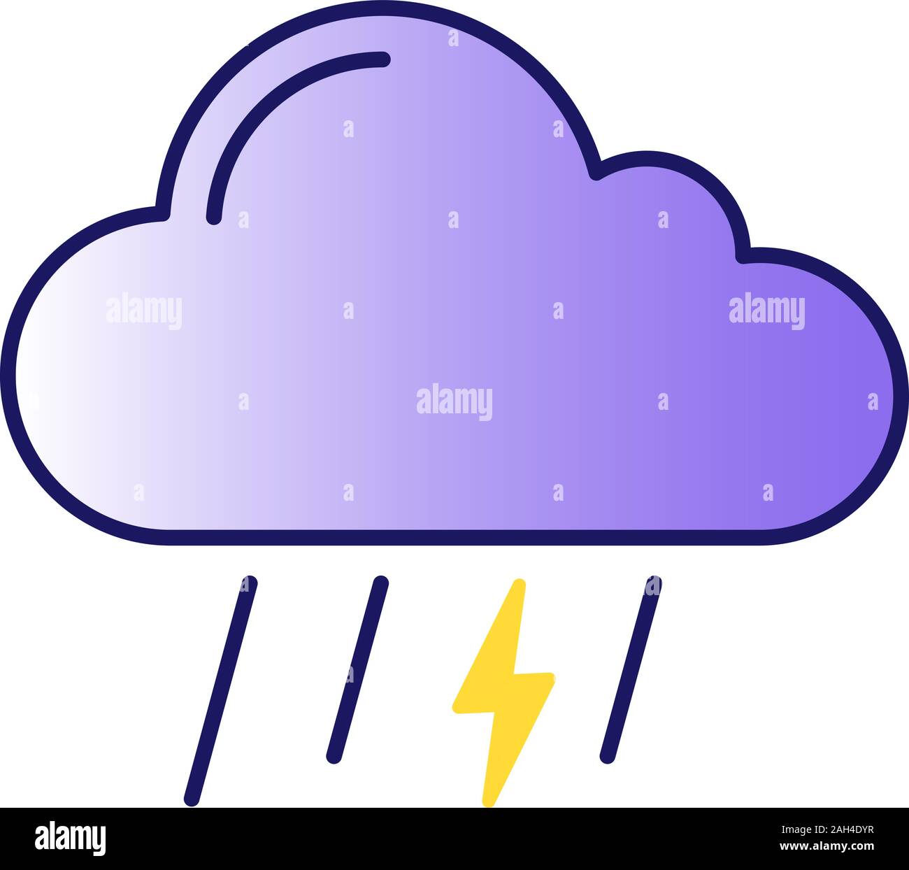 Thunderstorm color icon. Thundery showers. Stormy. Rain with lightning