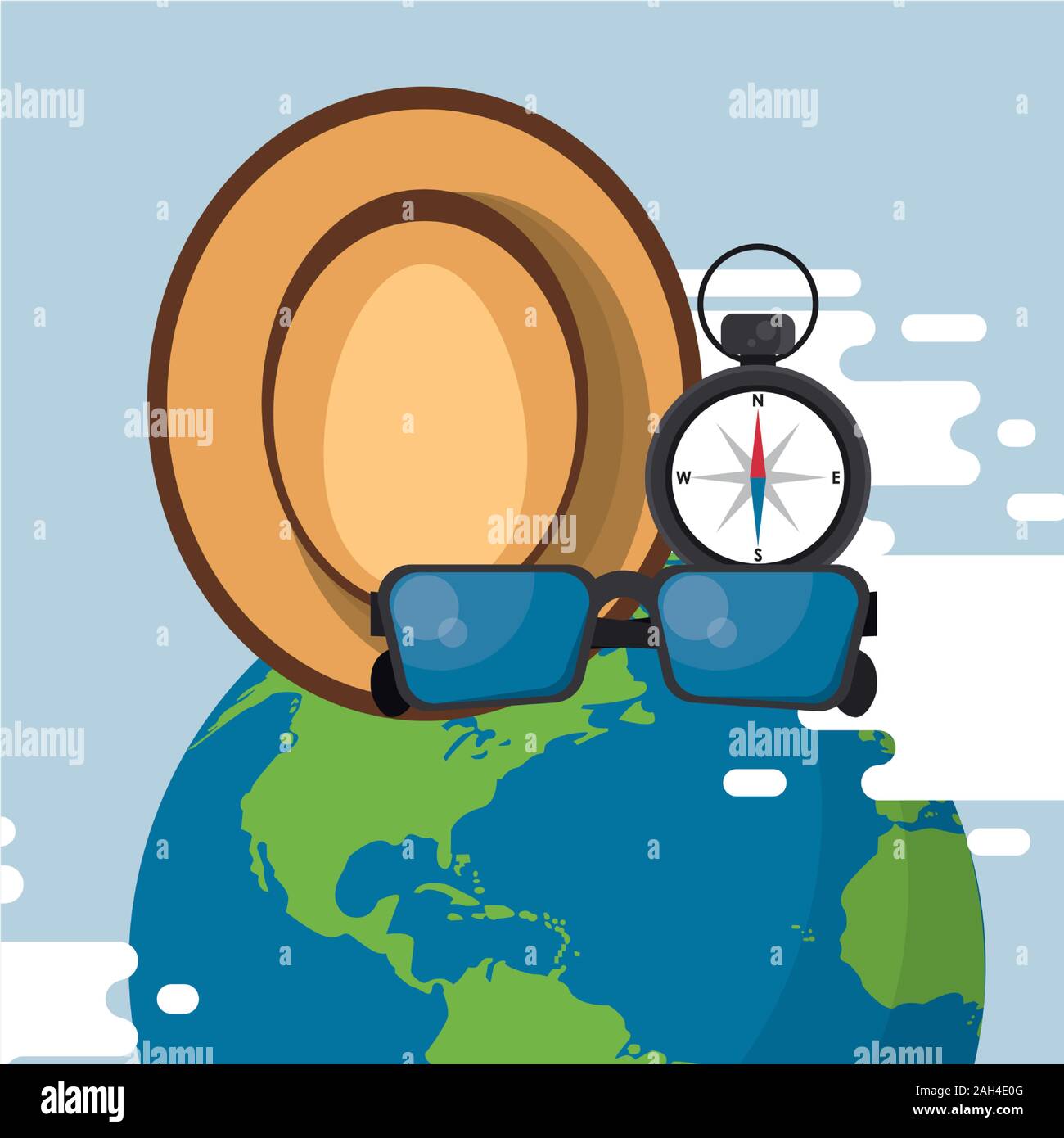 world travel scene with earth planet Stock Vector