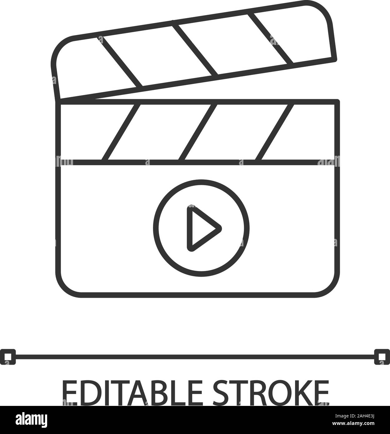 Filming linear icon. Film industry. Thin line illustration. Clapperboard. Time code slate. Video production. Cinematography. Contour symbol. Vector is Stock Vector