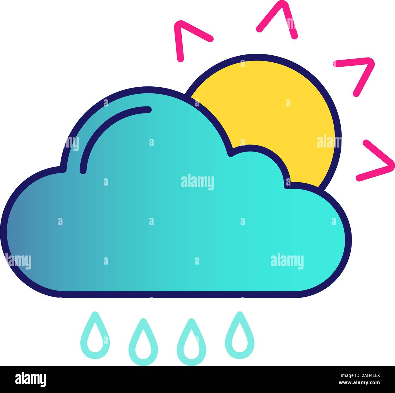 Rain with sun color icon. Sunny and rainy weather. Light rain. Drizzle, scattered shower. Cloud