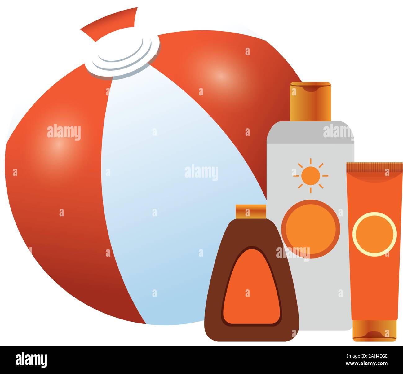 beach hat with sun bronzers bottles icon Stock Vector
