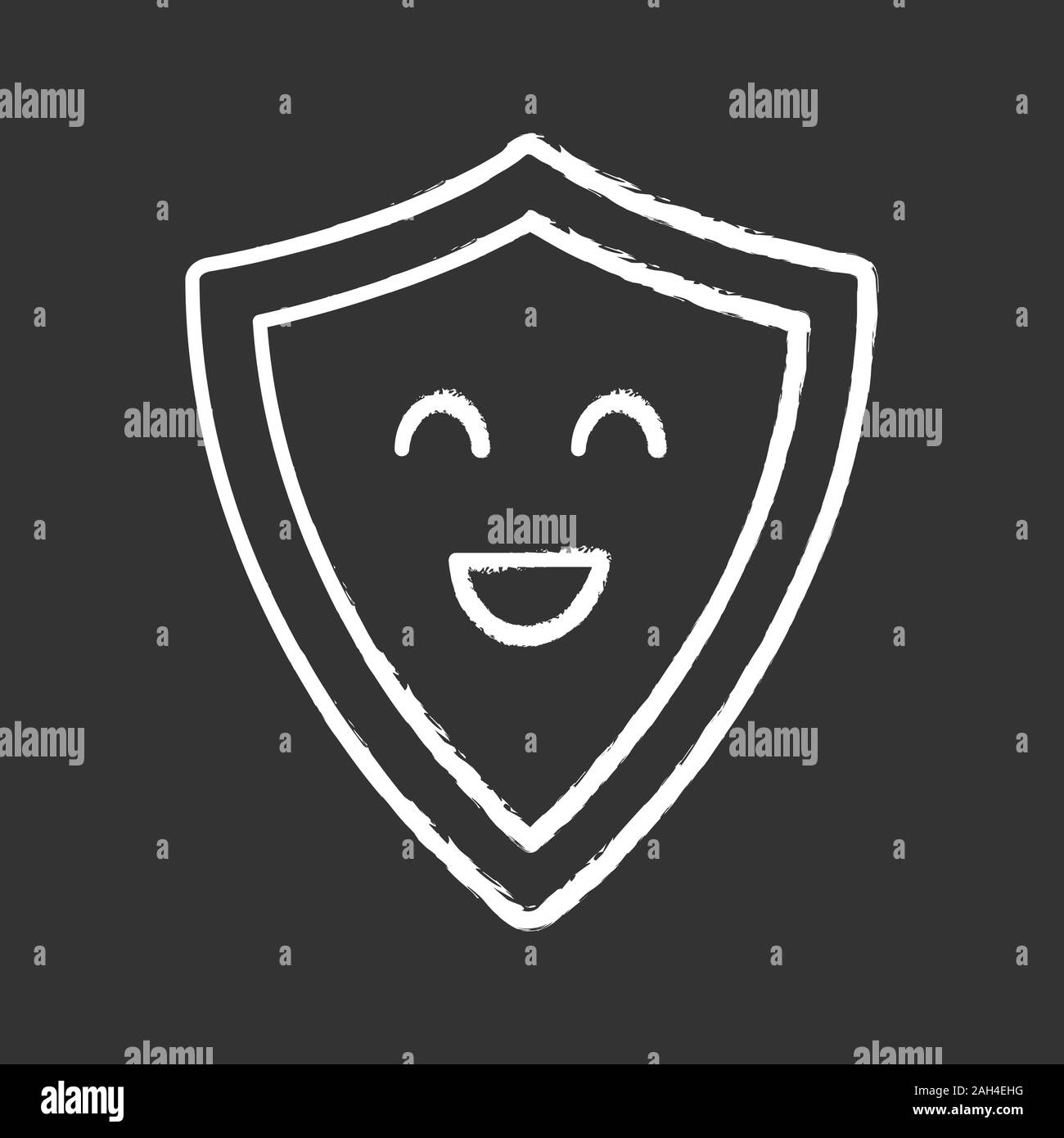 Smiling shield chalk icon. Reliable protection, security. Easy safety ...