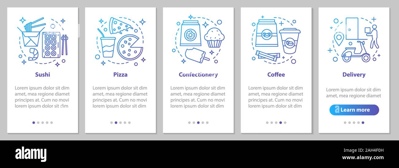 Food delivery onboarding mobile app page screen with linear concepts ...