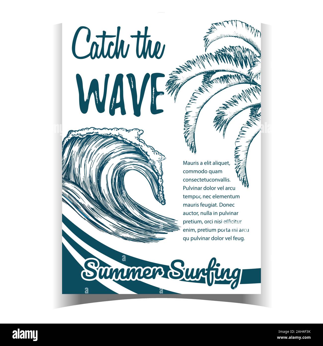 Ocean Wave And Palm Green Leaves Banner Vector Stock Vector Image & Art ...