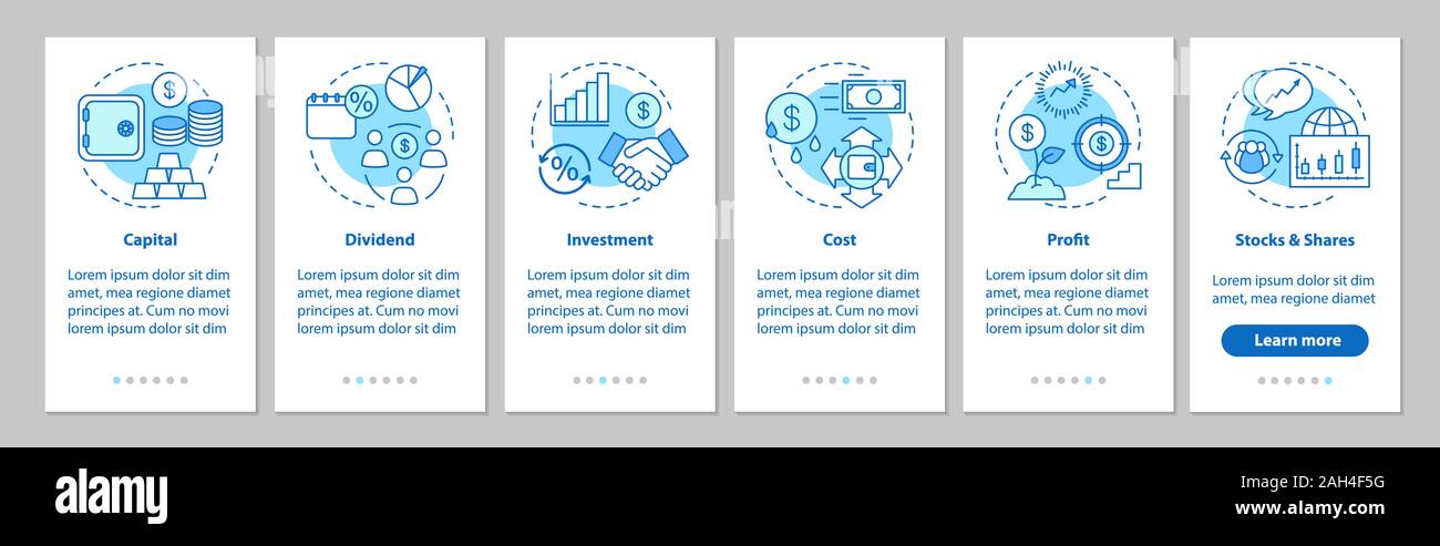 Financial management onboarding mobile app page screen with linear ...