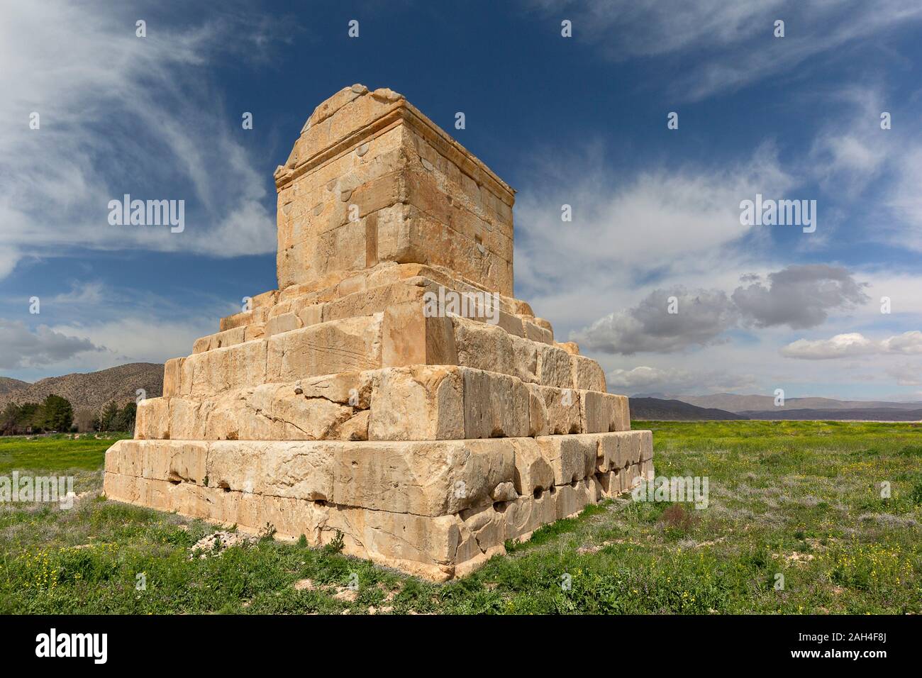 Tomb of Persian King Cyrus the Great, founder of Persian Empire,  near Pasargadae, in Iran Stock Photo