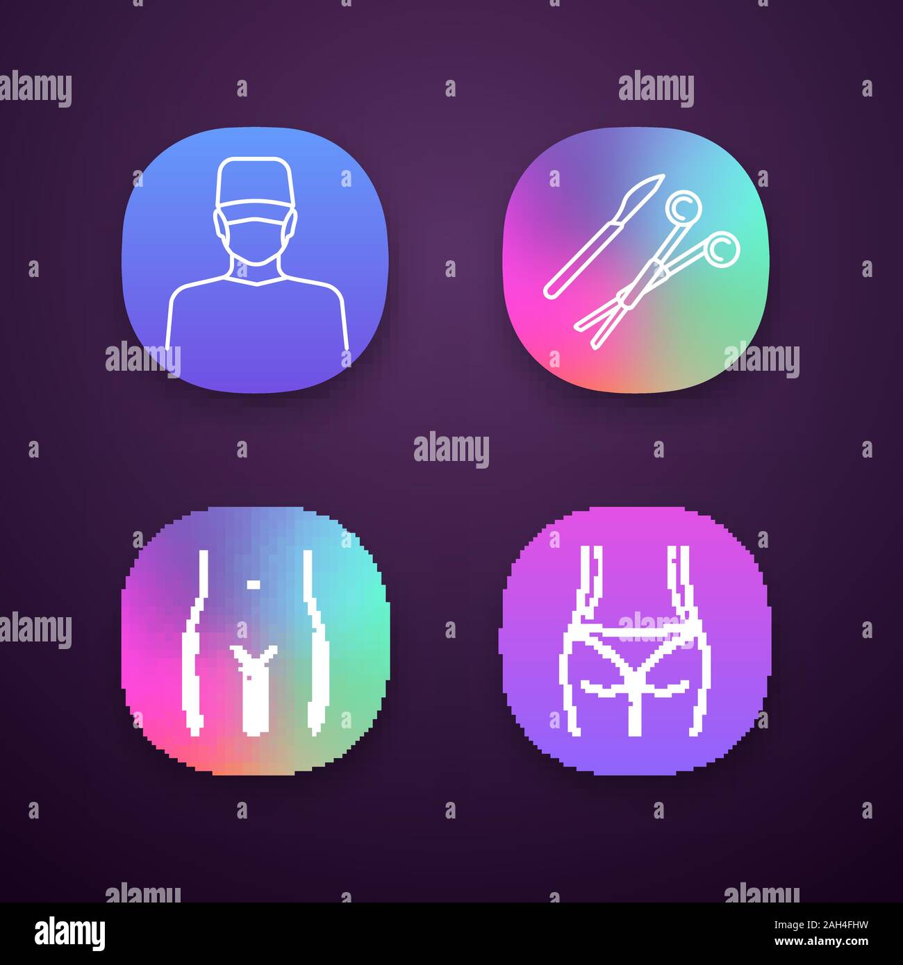 Plastic surgery app icons set. Surgeon, surgical scalpel and clamp ...