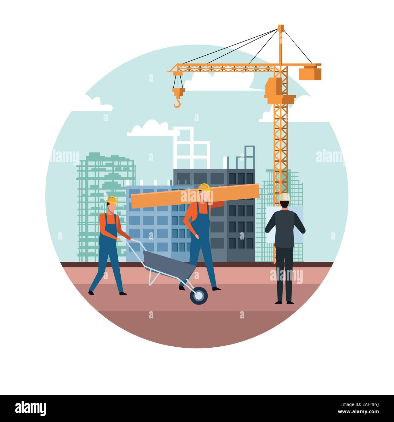 construction workers working and engineer over white background Stock Vector