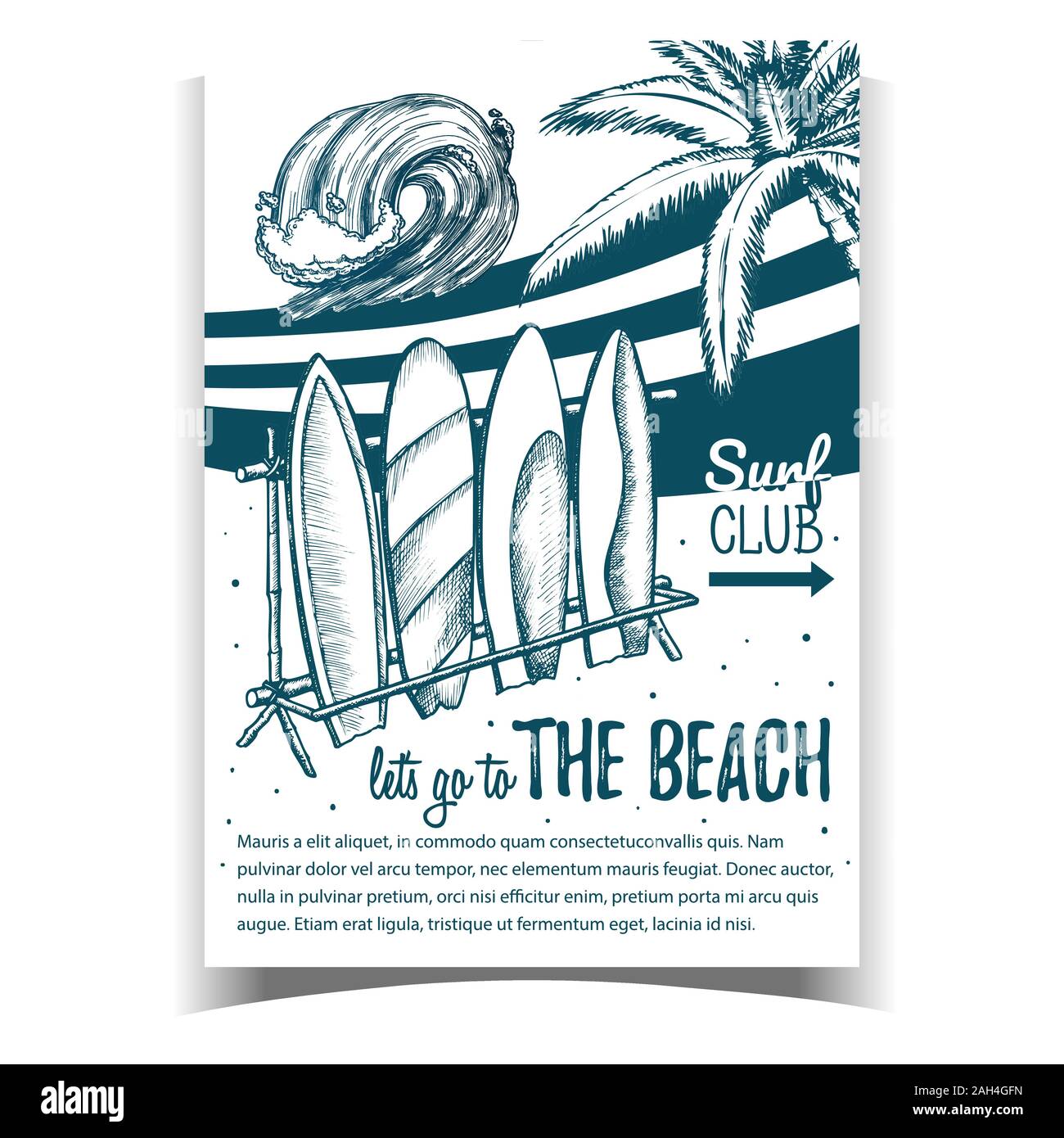 Surfboards, Sea Wave And Palm on Poster Vector Stock Vector Image & Art ...