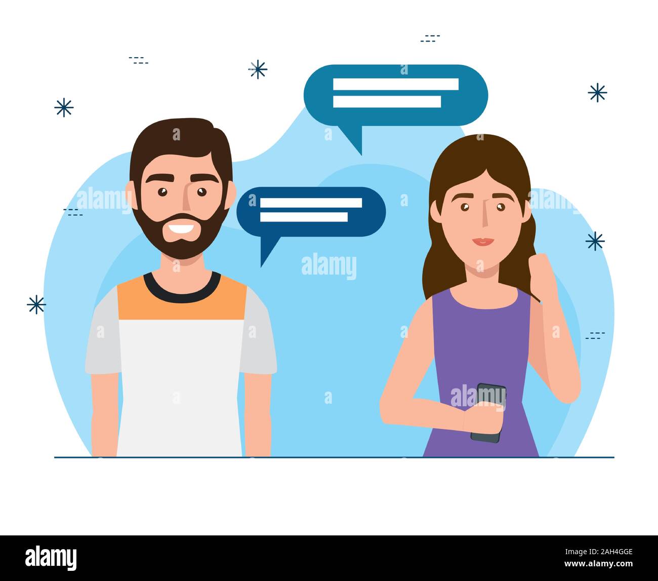 couple with speech bubbles avatar character Stock Vector