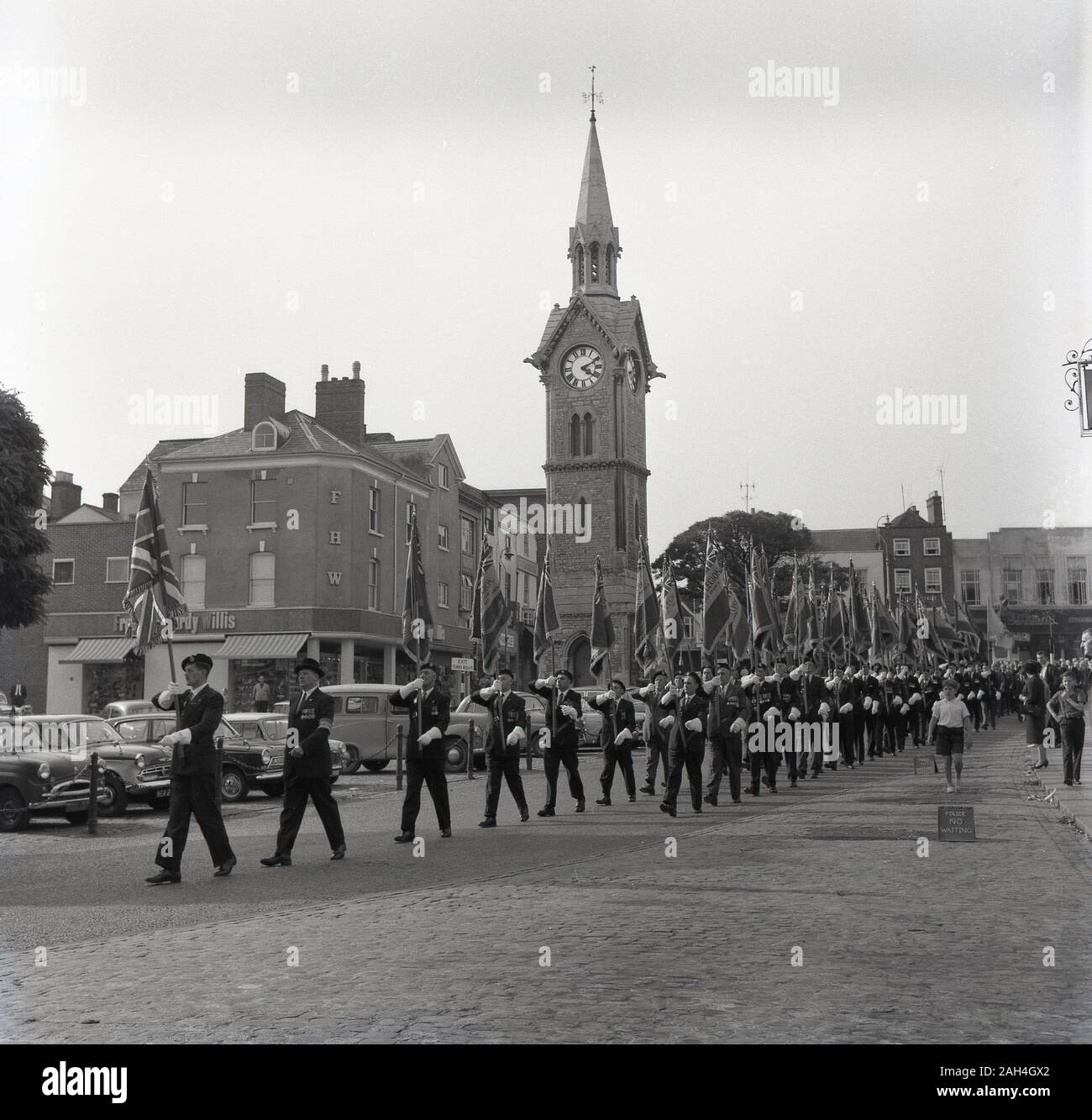 1965 historical, Royal British Legion parade, 'Best of British', former soldiers marching through the town, Aylesbury, England, UK. Stock Photo