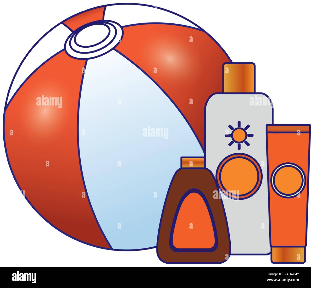 beach hat with sun bronzers bottles icon Stock Vector