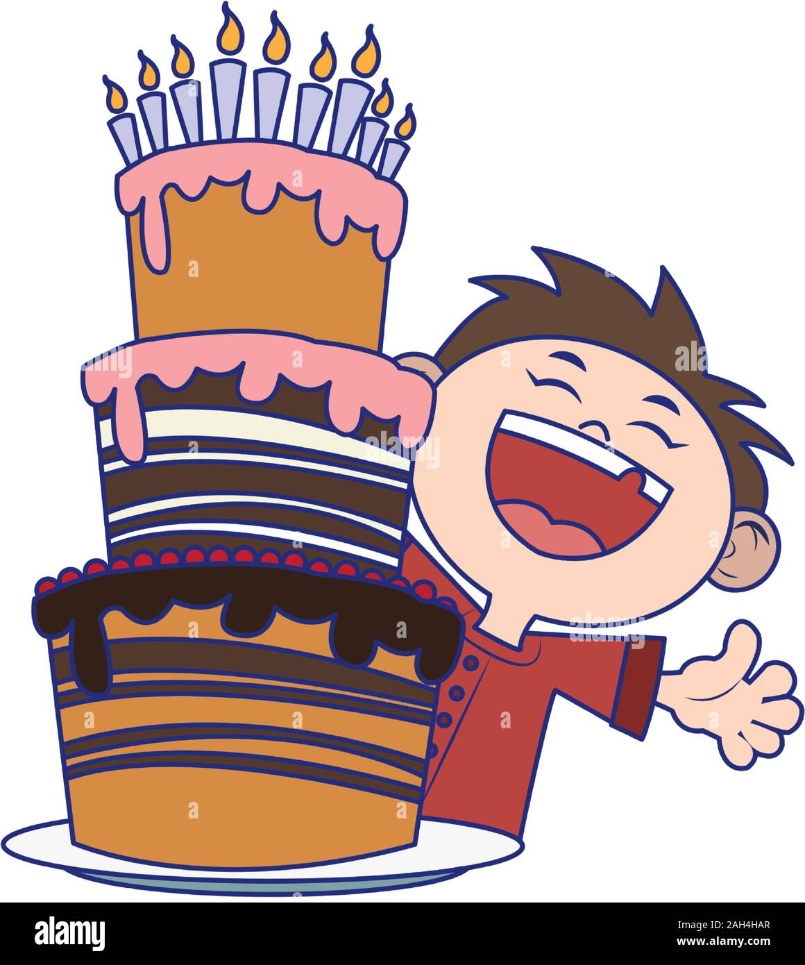 Happy boy with Birthday cake with candles icon over white background