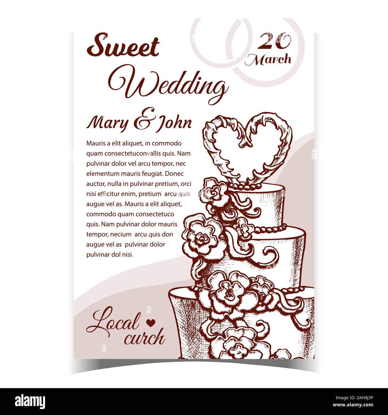 Cake Decorated Flowers And Heart Banner Vector Stock Vector Image & Art ...