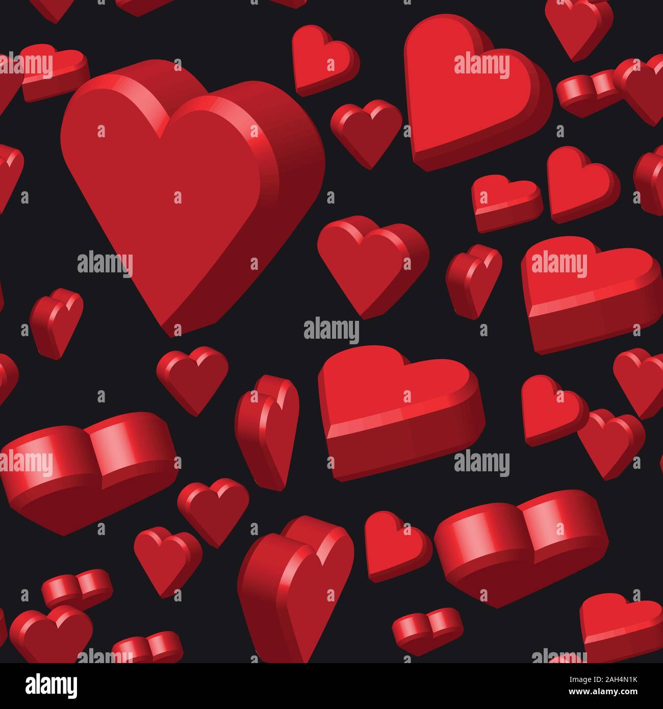 Red Color Hearts Seamless Pattern, 3D Illustration Stock Vector