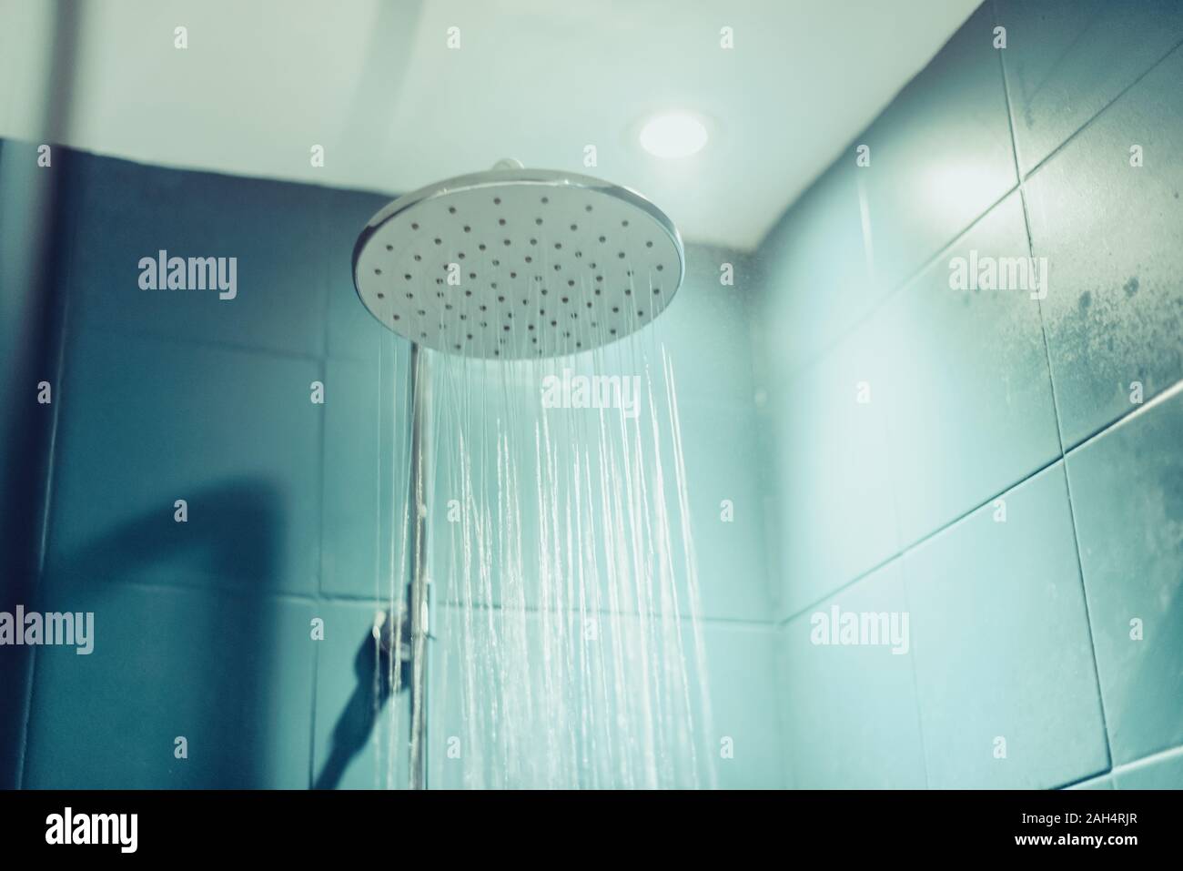 Head shower while running water. Soft selective focus Stock Photo Alamy