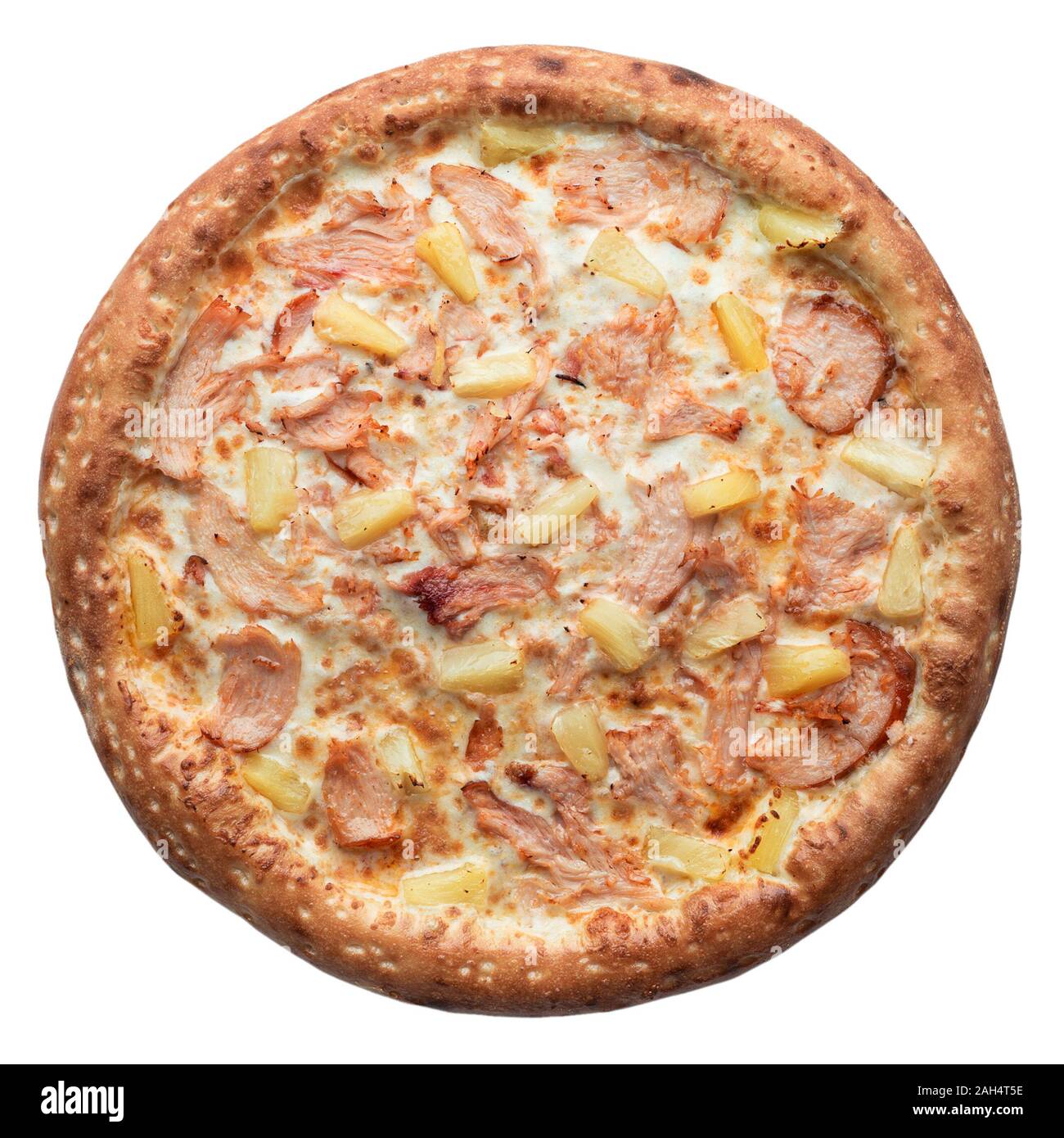 Hot fresh baked Italian pizza isolated on white background. Top view, flat lay Stock Photo